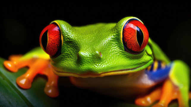 Macro photograph of a Red-eyed tree frog. Generative AI