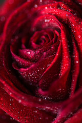 burgundy rose on a green background with drops