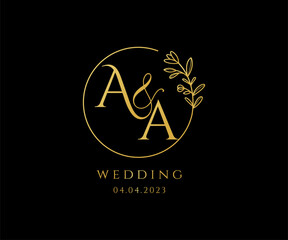 Vector AA initial wedding monogram logo, wedding logo design, custom wreath wedding logo