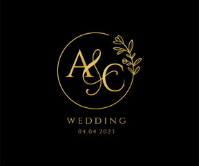 Vector AC initial wedding monogram logo, wedding logo design, custom wreath wedding logo