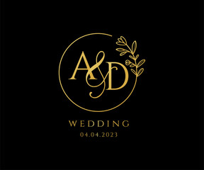 Vector AD initial wedding monogram logo, wedding logo design, custom wreath wedding logo