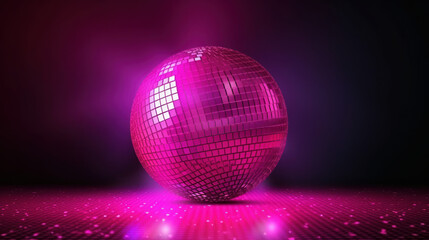 Obraz premium Pink glitter discoball sparkle lighting, disco party in pink color, generative ai