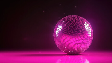 Fototapeta na wymiar Pink glitter discoball sparkle lighting, disco party in pink color, generative ai
