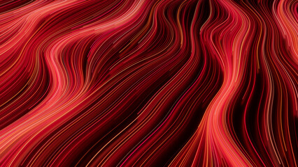 Abstract Neon Lines Background with Red, Orange and White Streaks. 3D Render.