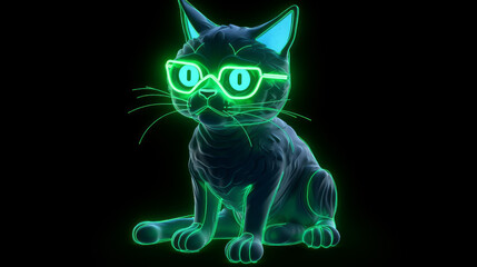 Sarcastic neon cat with a dollar bill color, generative ai