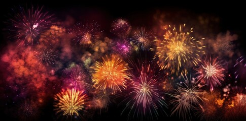 Colorful fireworks with bokeh background. Independence Day (4th of July) or New Year celebration, Abstract holiday background. Generative AI.