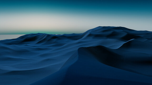 Desert Landscape with Sand Dunes and Cool Gradient Starry Sky. Scenic Modern Wallpaper.