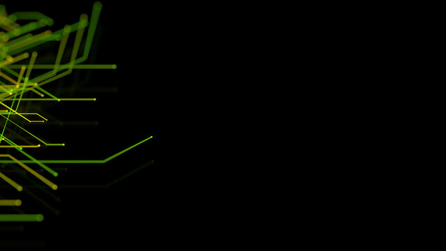 Green and Yellow Geometric Lines form a Futuristic Technical Grid. Connectivity Concept with copy-space.