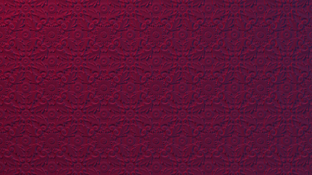 Elegant Vibrant Ornate Pattern Wallpaper. Pink and Purple 3D Rosette Background.