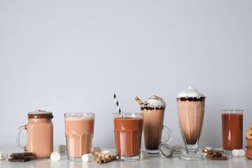 Tasty fresh summer dessert - chocolate milkshake, space for text