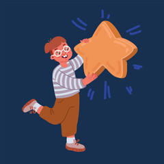 Cartoon vector illustration of Child holding gold star