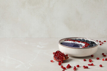 Acai smoothie, concept of tasty healthy breakfast