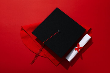 Graduation in high school and university concept, top view - obrazy, fototapety, plakaty