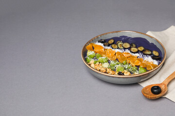 Acai smoothie, concept of tasty healthy breakfast