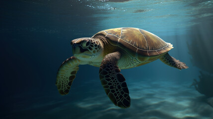 Turtle in ocean, sealife under the water, waterlife, generative ai