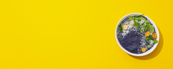 Acai smoothie, concept of tasty healthy breakfast