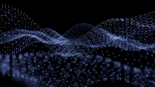 Sound Wave and Audio Technology Concept. Blue, Futuristic Digital Style. 3D Render.