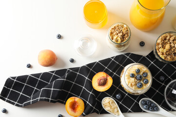 Tasty and nutritious breakfast concept - muesli with yogurt