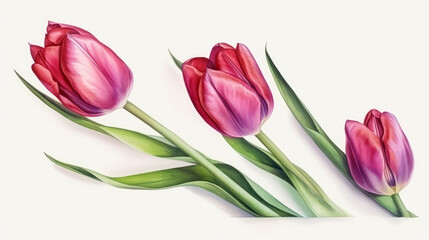 Obraz premium Watercolor 3 tulip on white background, nature made with watercolor, generative ai