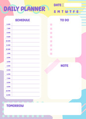 Daily Planner template, study planner with schedule, to do list, note, abstract doodle hand drawn background,vector illustration