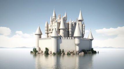 White floating castle, castle build on water, water frotress, generative ai