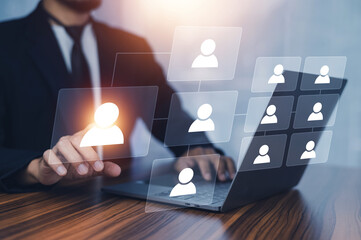 Businessman management organization in company using diagram organization flowchart manage strategy...