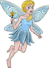A fairy holding a magic wand cartoon fairytale illustration