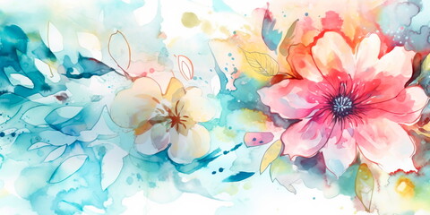 Fototapeta na wymiar Watercolor texture with floral elements Generative AI