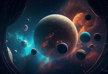Fototapeta na wymiar A Colorful illustation of Stars, nebular and planets in Space. Generative AI