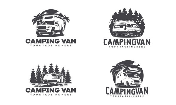 Set of RV camper van classic style logo vector illustration, Perfect for RV and campervan rental related business