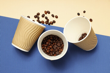 Blank paper cups, composition for delivery and take away concept