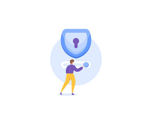 turning on the security and protection system. using VPN or Virtual Private Network. a user swipes or presses a button. Activate antivirus software or shields. illustration concept design. vector elem