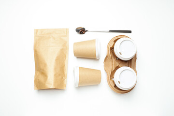 Blank paper cups, composition for delivery and take away concept