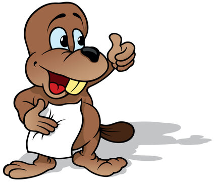 Brown Beaver Reading Letter and Showing Thumb Up - Colored Cartoon Illustration Isolated on White Background, Vector