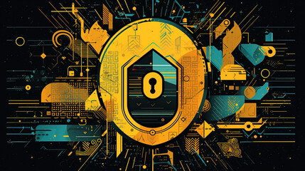 Internet Security Software, padlock, antivirus, firewall, and binary code into a cohesive and modern design, cyber security abstract background