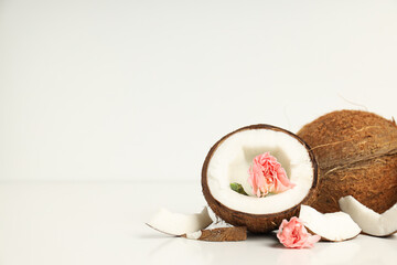 Composition for summer concept with coconut on white background