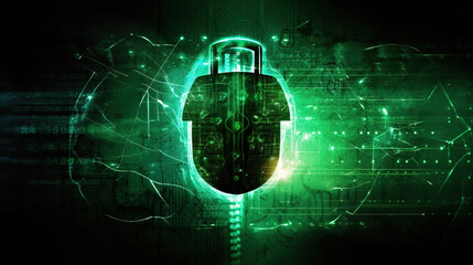 Internet Security Software, padlock, antivirus, firewall, and binary code into a cohesive and modern design, cyber security abstract background