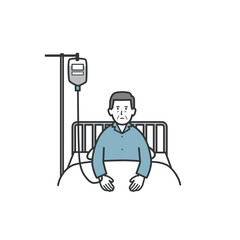 不安な表情で病院で点滴を受ける年配男性のイラスト