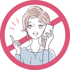 スマホ使用禁止のイラスト素材　人物　女性　シンプル　綺麗