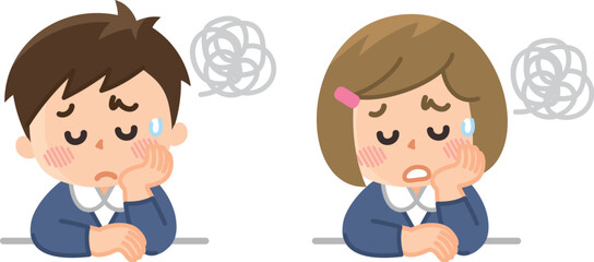 頬杖をついて悩む小学生