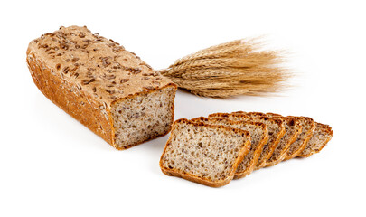 Whole wheat bread isolated on white background. Clipping path included