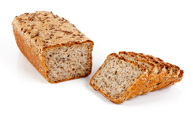 Whole wheat bread isolated on white background. Clipping path included