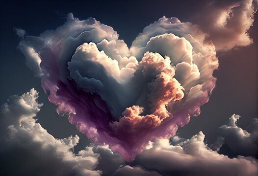 Valentine's Day Heart Love In Claude Monet Style Clouds - Generative AI