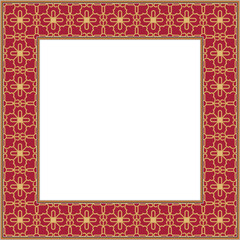 Vintage botanic garden square frame golden curve cross flower line
