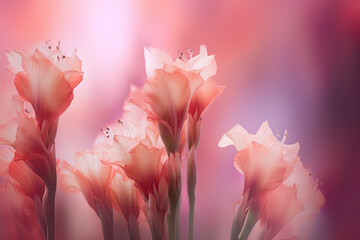Close up gladiolus on blurred background. Creative floral composition