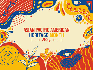Fototapeta na wymiar Asian American and Pacific Islander Heritage Month Memphis concept Background. May Awareness Celebration. Horizontal banner vector illustration. Website header, social media post, promotion graphic