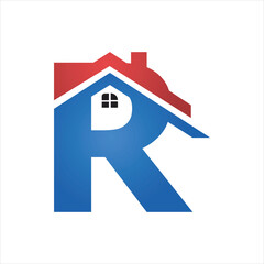 R letter logo with real estate icon design abstract