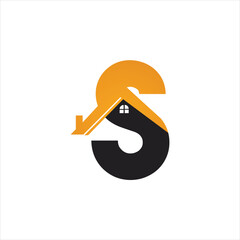 S initial design logo with real estate symbol