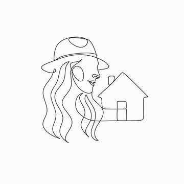 recommend clip art: Line art woman with house one line drawing 