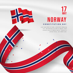 Square Banner illustration of Norway independence day celebration with text space. Waving flag and hands clenched. Vector illustration.